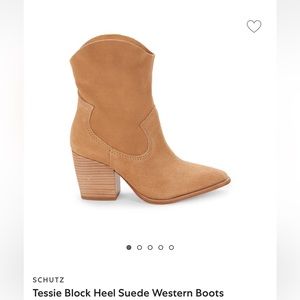 NEW IN BOX - SCHUTZ Tessie Block Heel Suede Western Boots